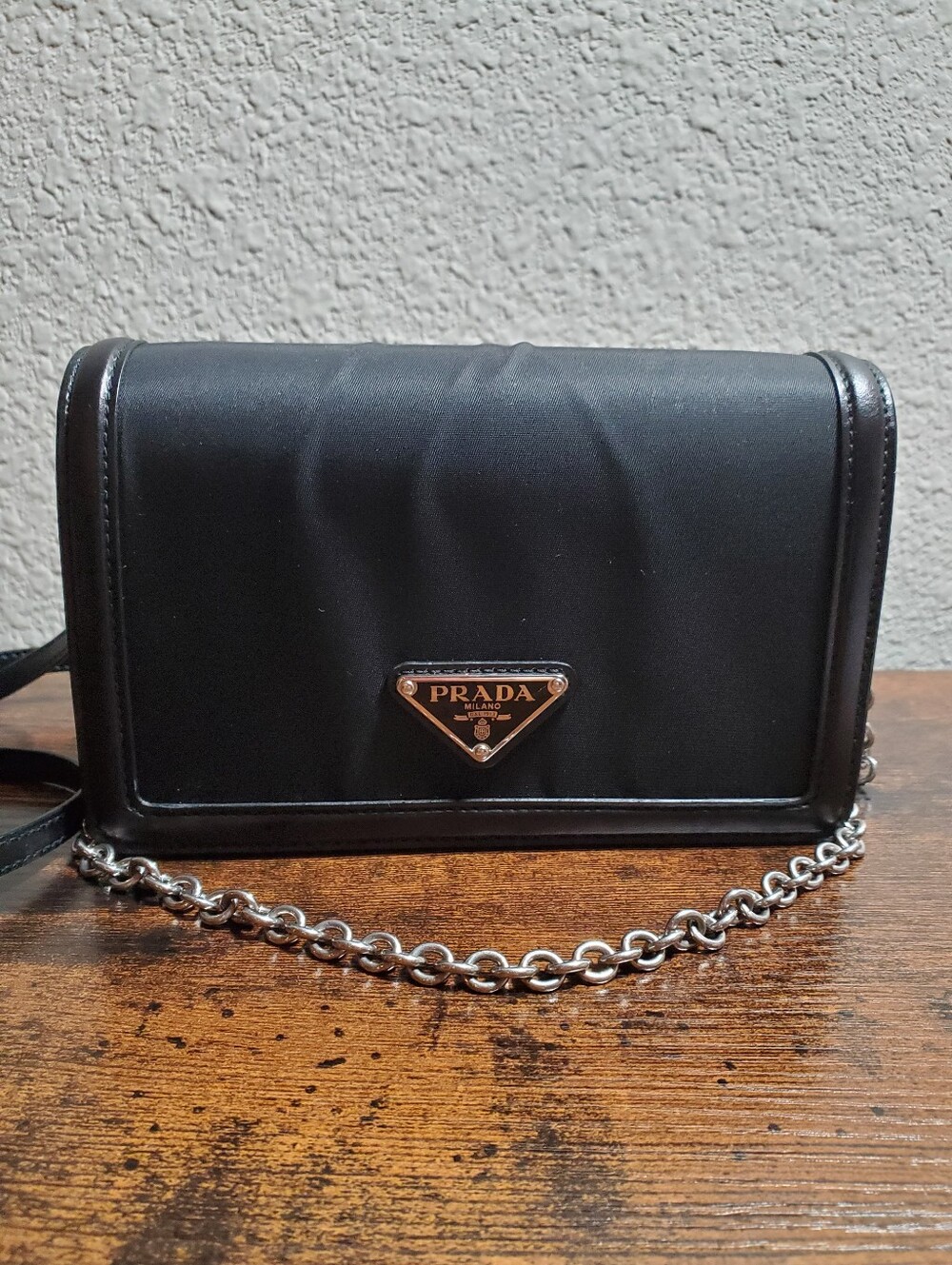 Prada Nylon With Calfskin Trim Mini Crossbody/Shoulder/Clutch Bag Black